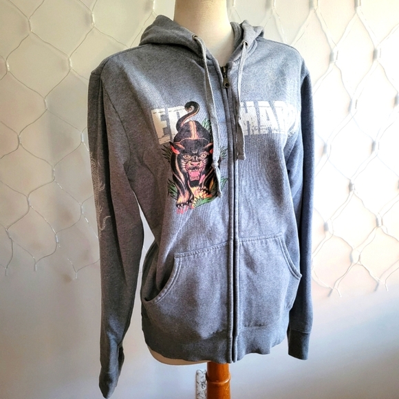 Vintage Ed Hardy Sweatshirt Hoodie • Gray • Size Large • Designer - Picture 1 of 10